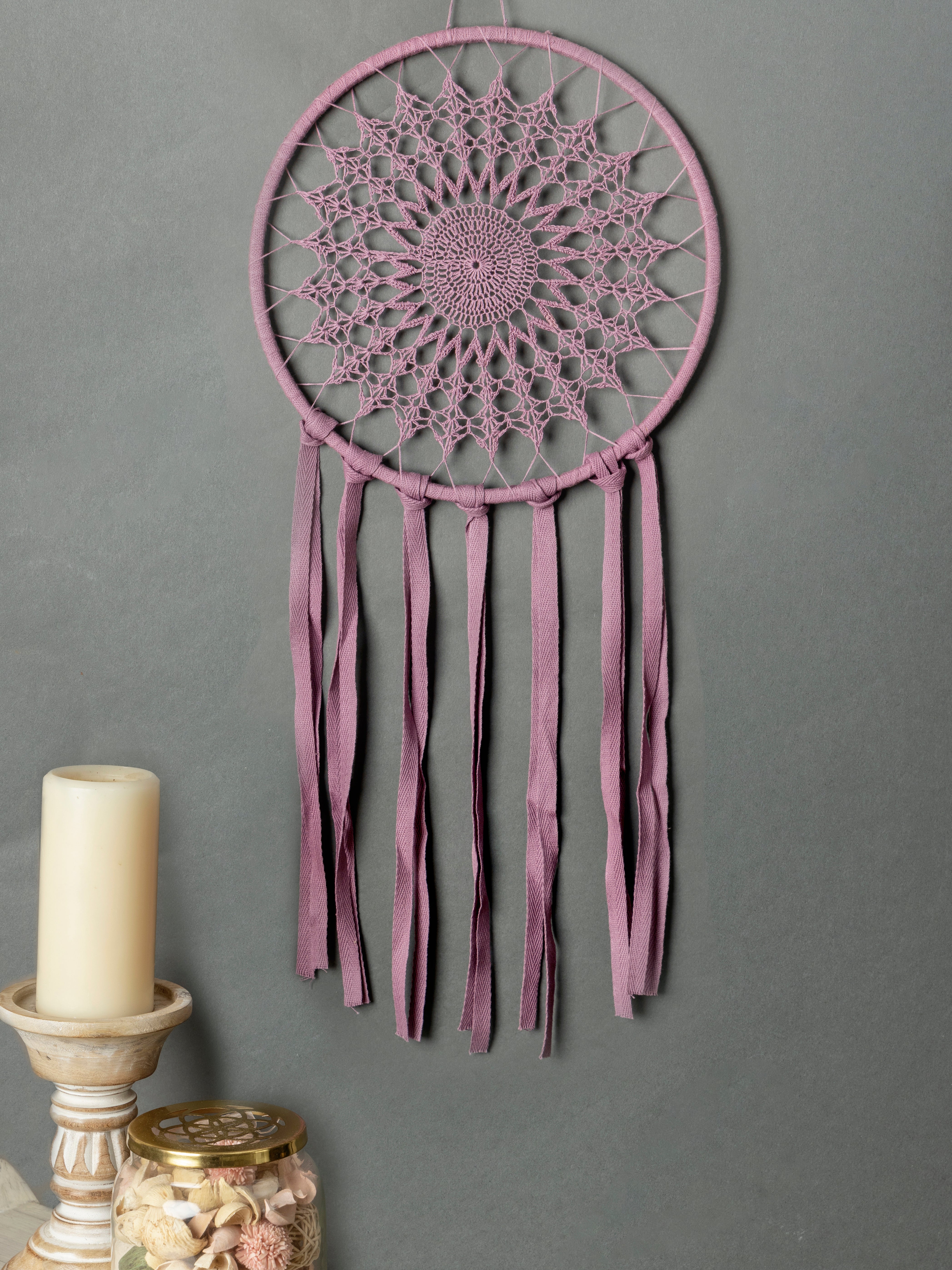 Handcrafted boho dream catcher with laces wall hanging