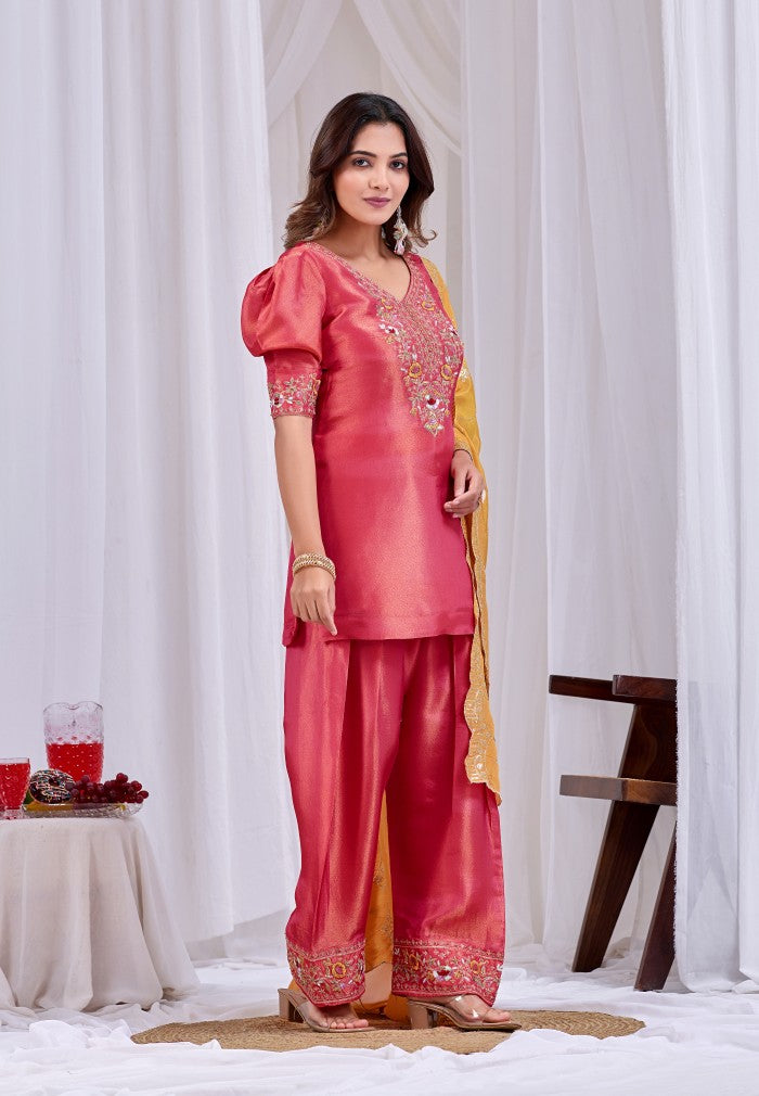 Pink & Tangerine Embroidered Festive Kurta Set