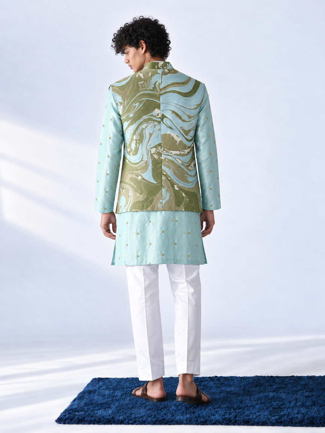 Aqua Marbled Jacket And Kurta Set
