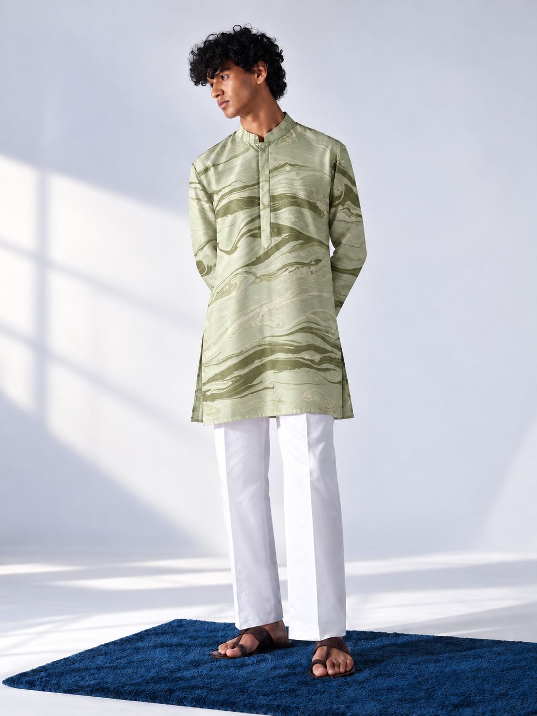 Sage & Olive Hand-Marbled Short Kurta