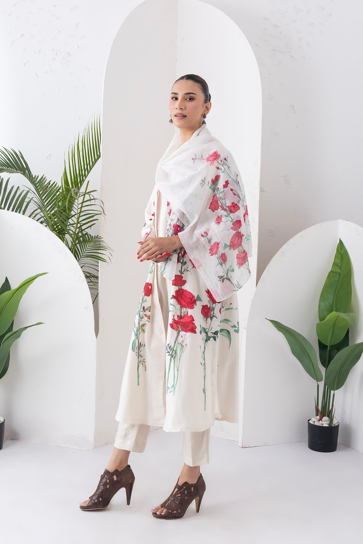 Ivory Thin Chanderi Printed Stole (1 PC)