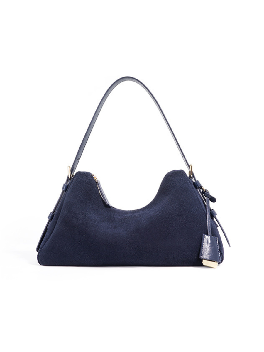 Velena - Ladies suede Leather Baguette Bag, col. Navy