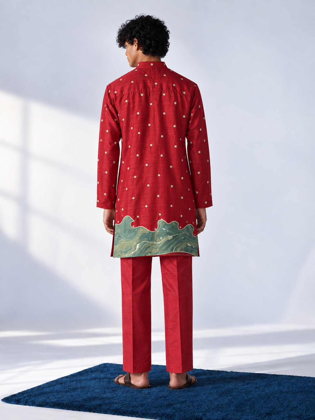 Crimson Embroidered Marble Appliqué Kurta - Pant Set