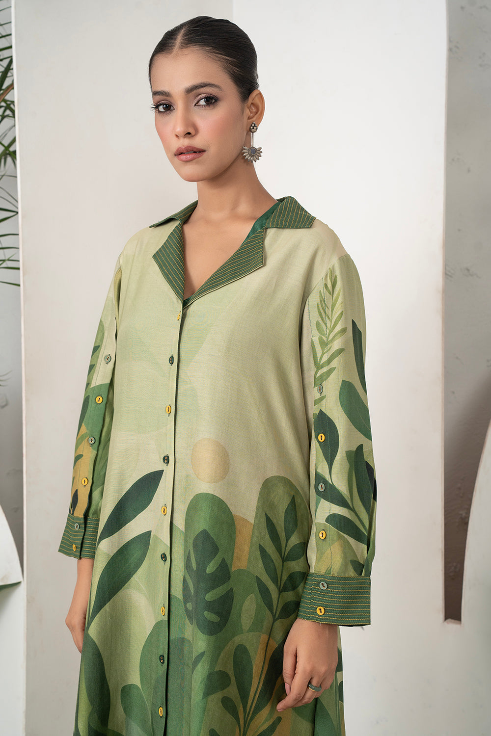 Shades Of Green Silk Chanderi Lush Jungle Printed Dress Set (3 PCS)