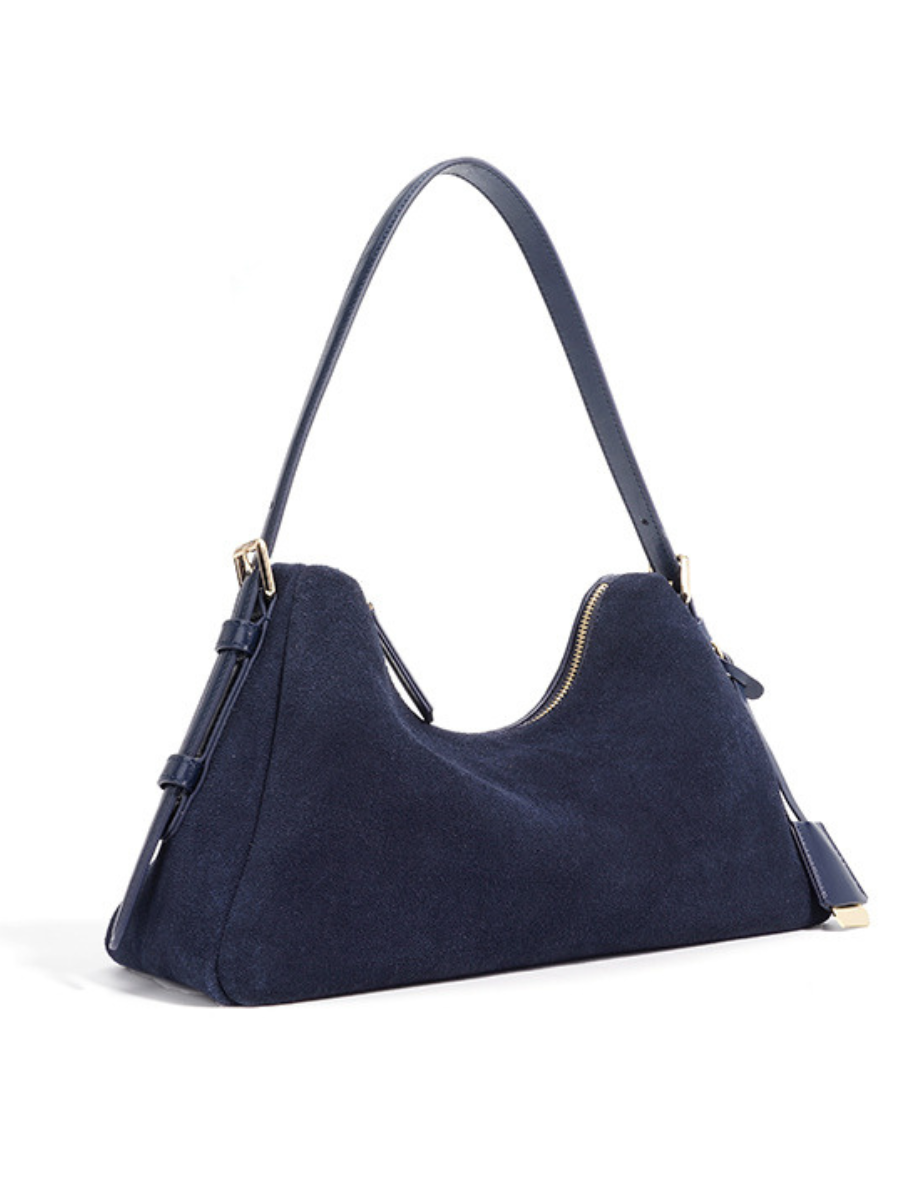 Velena - Ladies suede Leather Baguette Bag, col. Navy