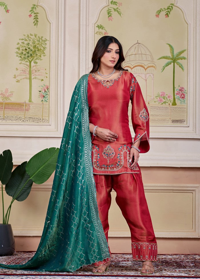 Coral & Teal Festive Kurta Set