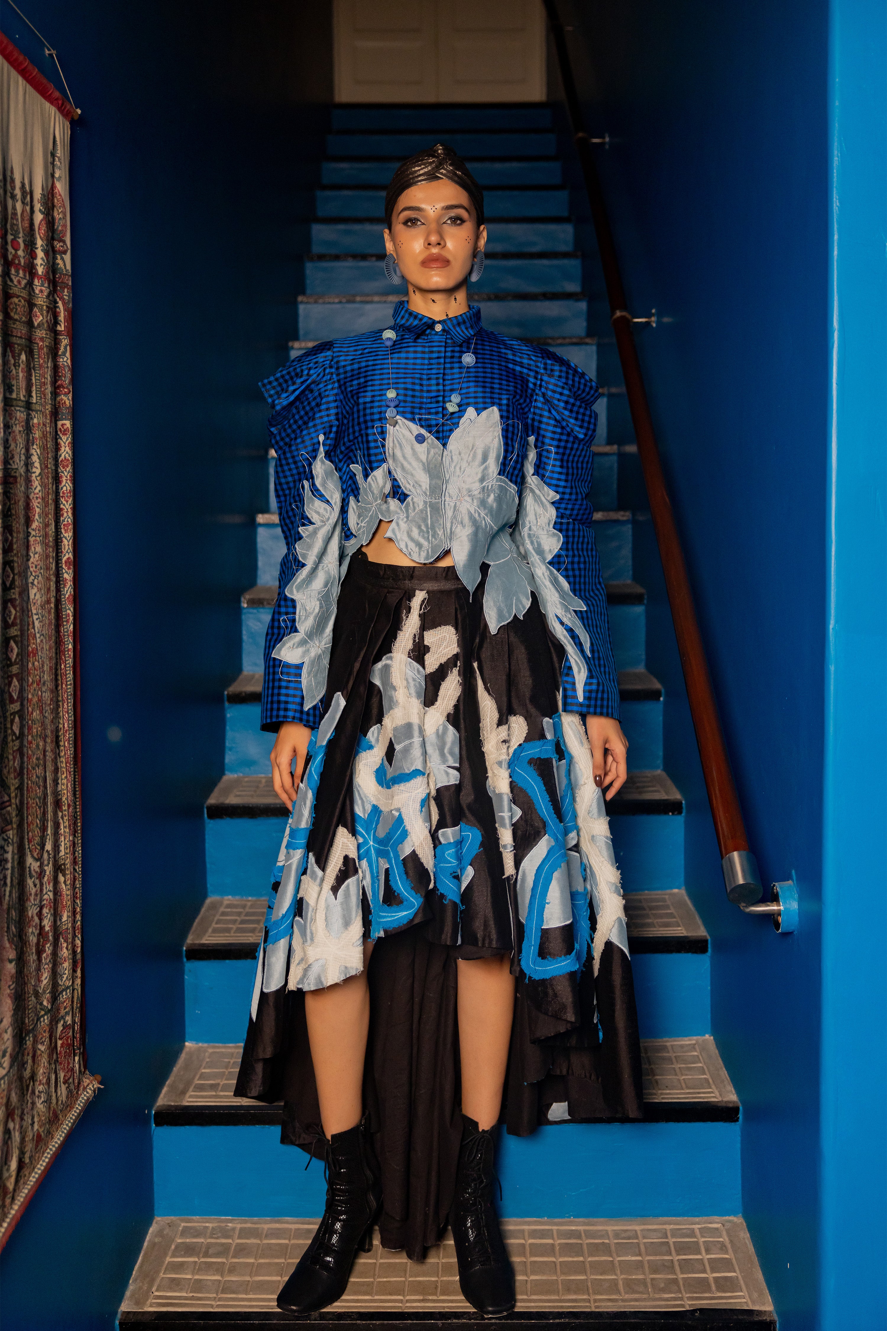 BLUE SHIRT WITH BLACK SKIRT (Kathy)