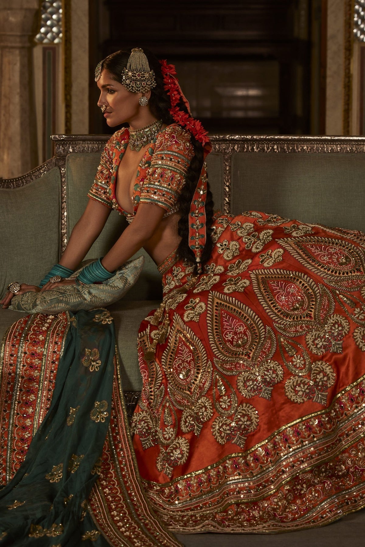 Silk Lehenga Set With Traditional Paisley Motifs