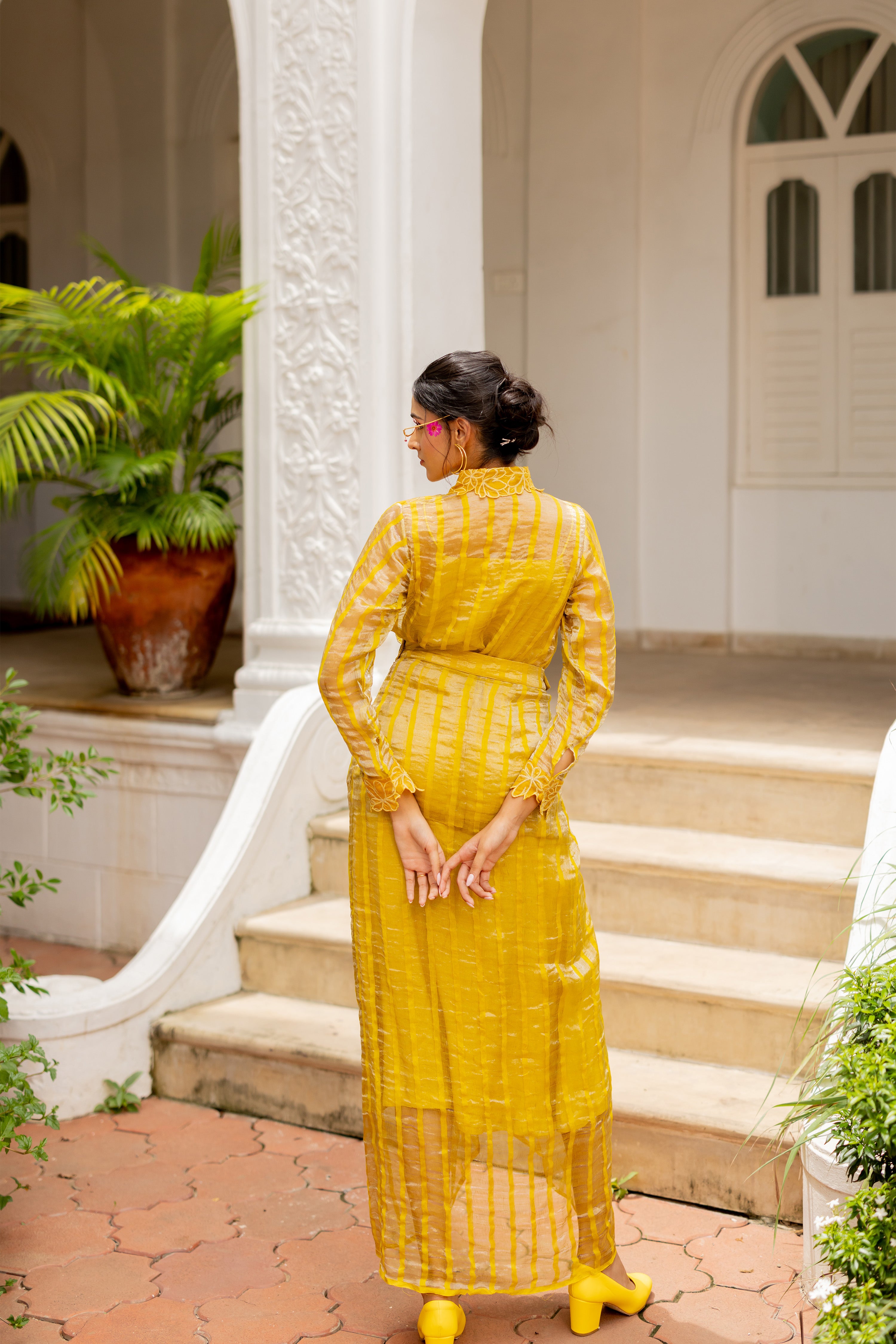 YELLOW SHIRT WITH DRAPE SKIRT (Alicia)