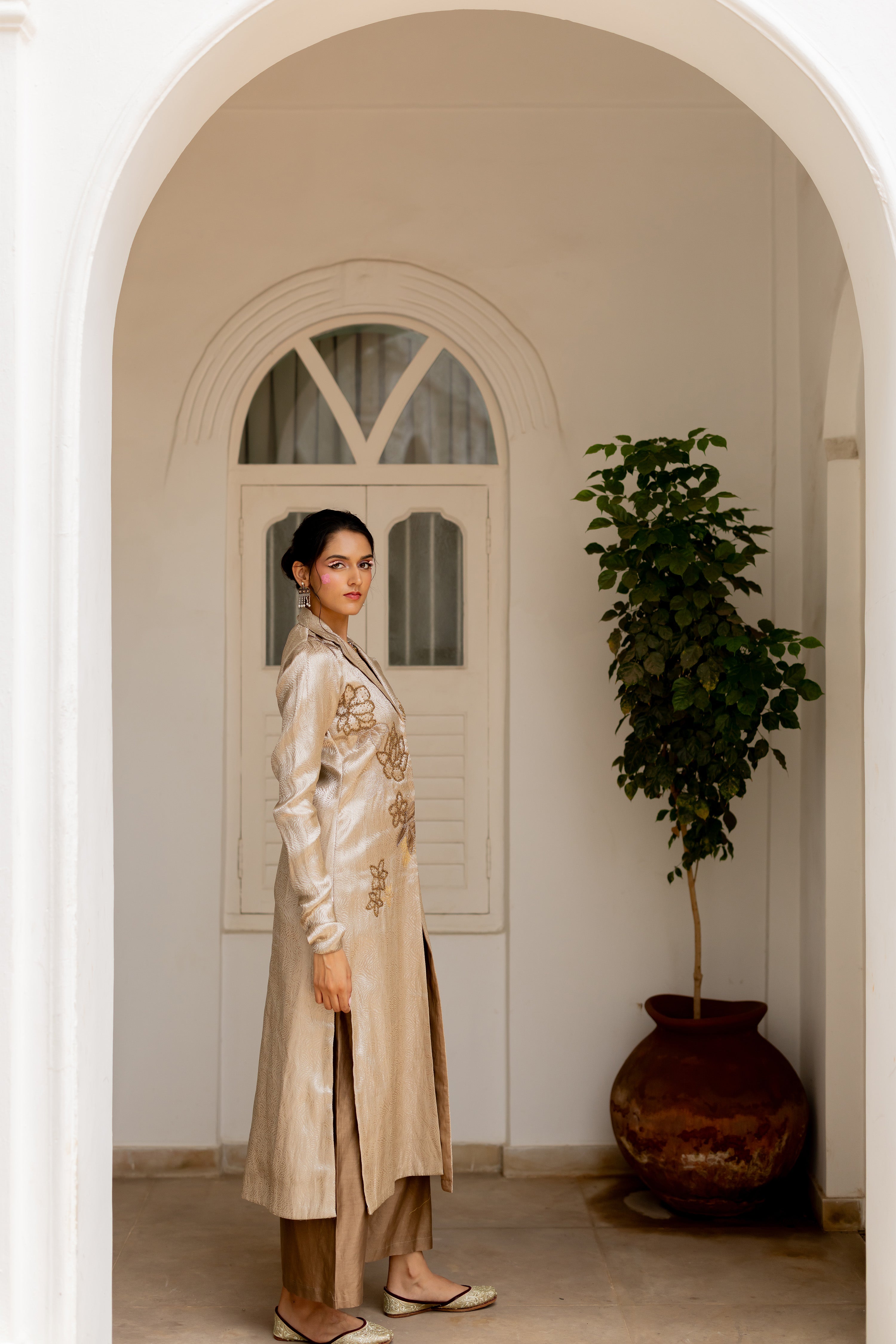 SNAKE PRINT JACKET WITH BROWN PANTS (Akshi)