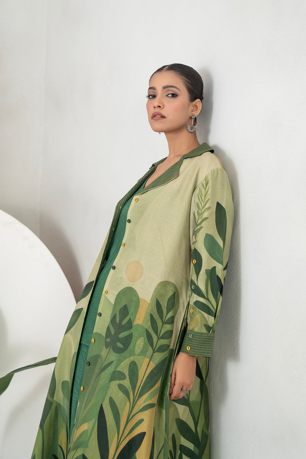 Shades Of Green Silk Chanderi Lush Jungle Printed Dress Set (3 PCS)