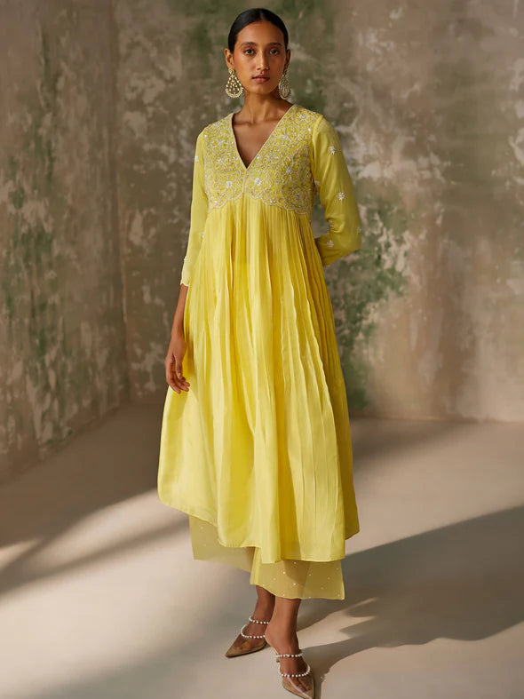 SERENE YELLOW SILK KURTA SET