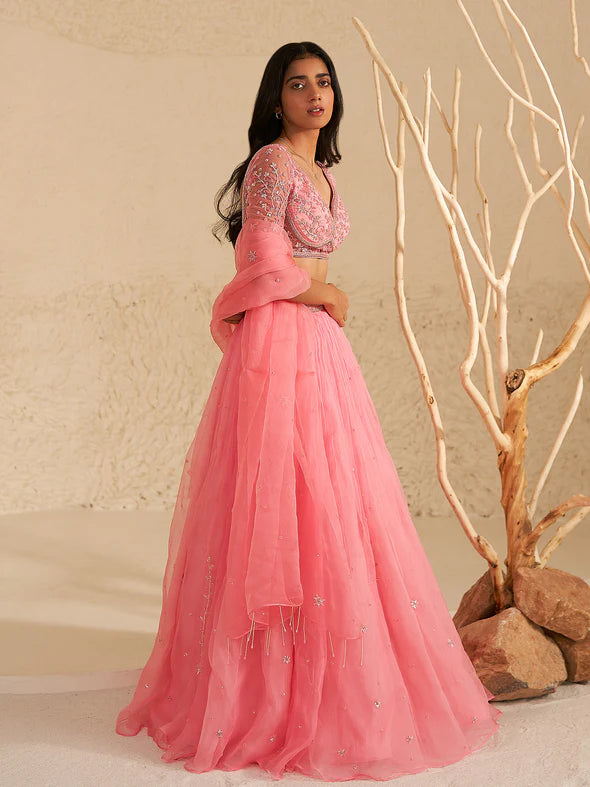 Camellia Pink Organza Lehenga Set