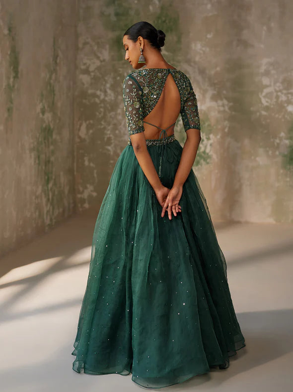 SURREAL GREEN SILK ORGANZA LEHENGA SET