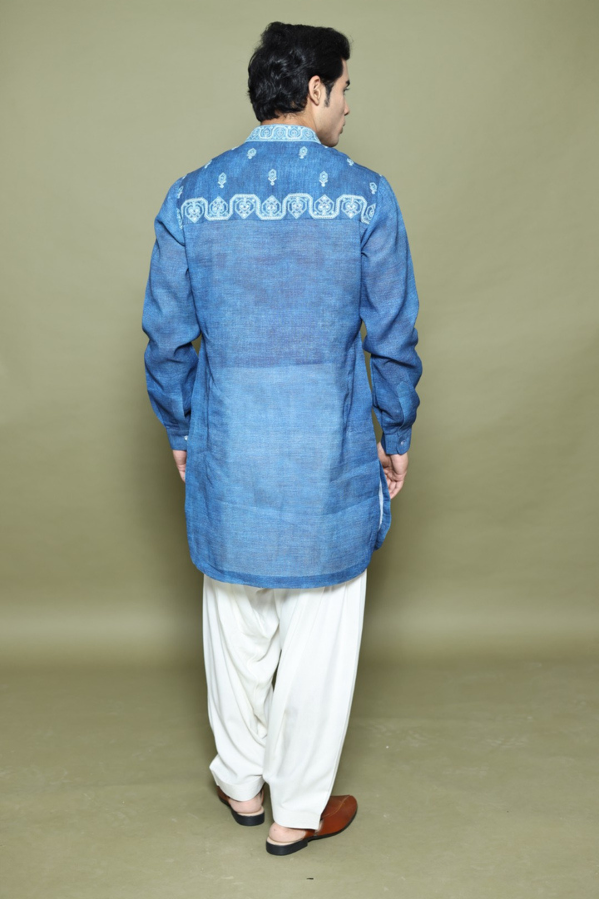 INDIGO PRINTED LINEN KURTA WITH SALWAR