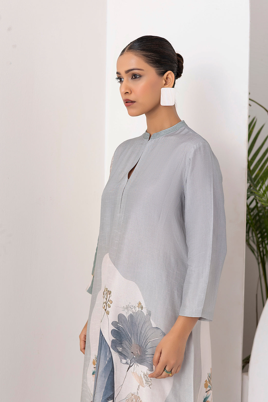 Grey Viscose Dupion Printed Tunic (1 PC)