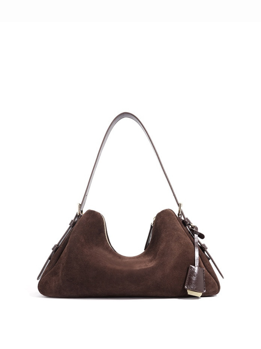 Velena - Ladies suede Leather Baguette Bag, col. Chocolate