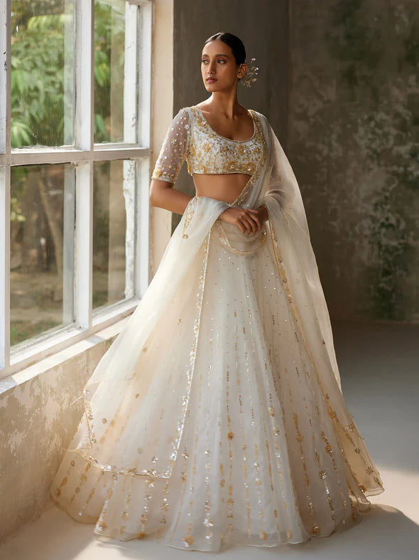 FREESIA IVORY SILK ORGANZA LEHENGA SET