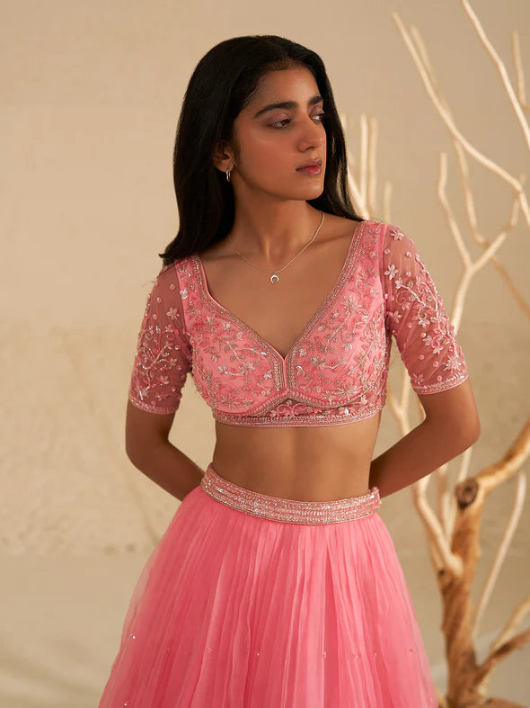 Camellia Pink Organza Lehenga Set
