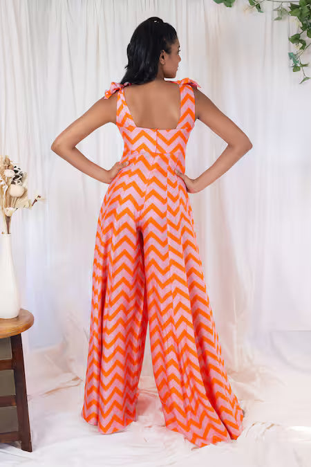 Orange chevron printed jumpsuit
