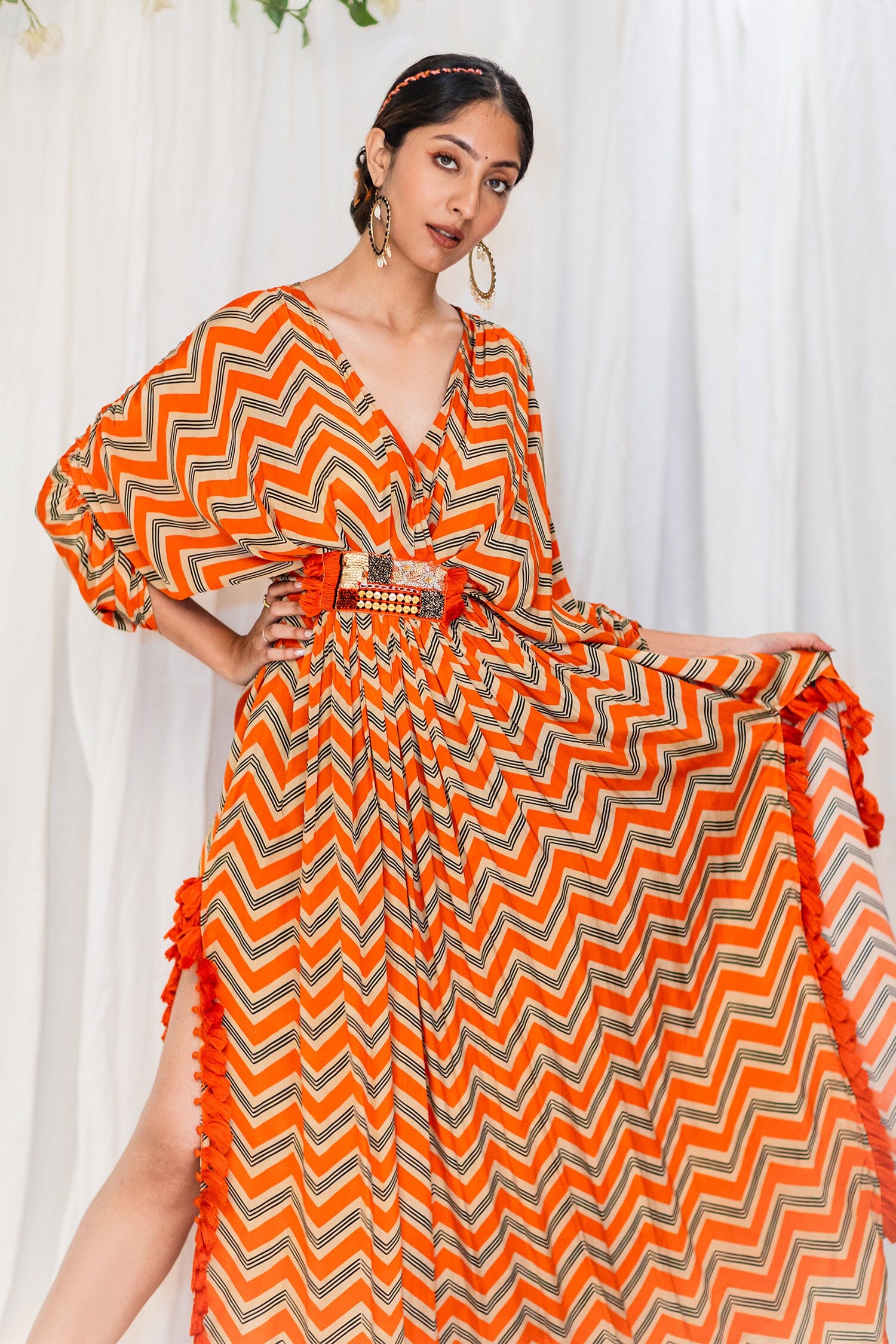 Orange chevron printed Kaftan