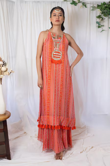 Orange printed gown