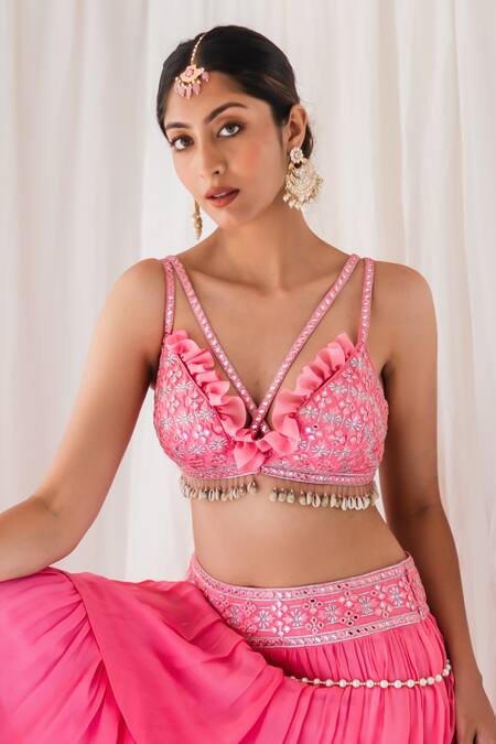Pink layered Lehenga with Embroidered belt