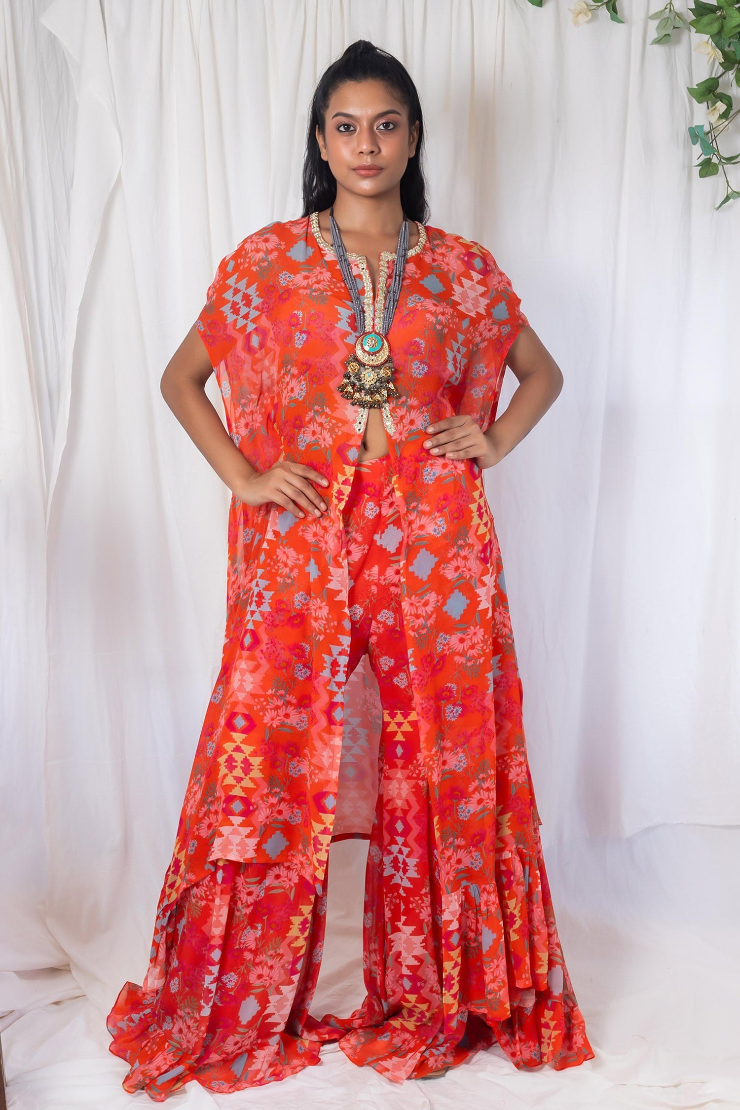 Orange chevron printed Kaftan