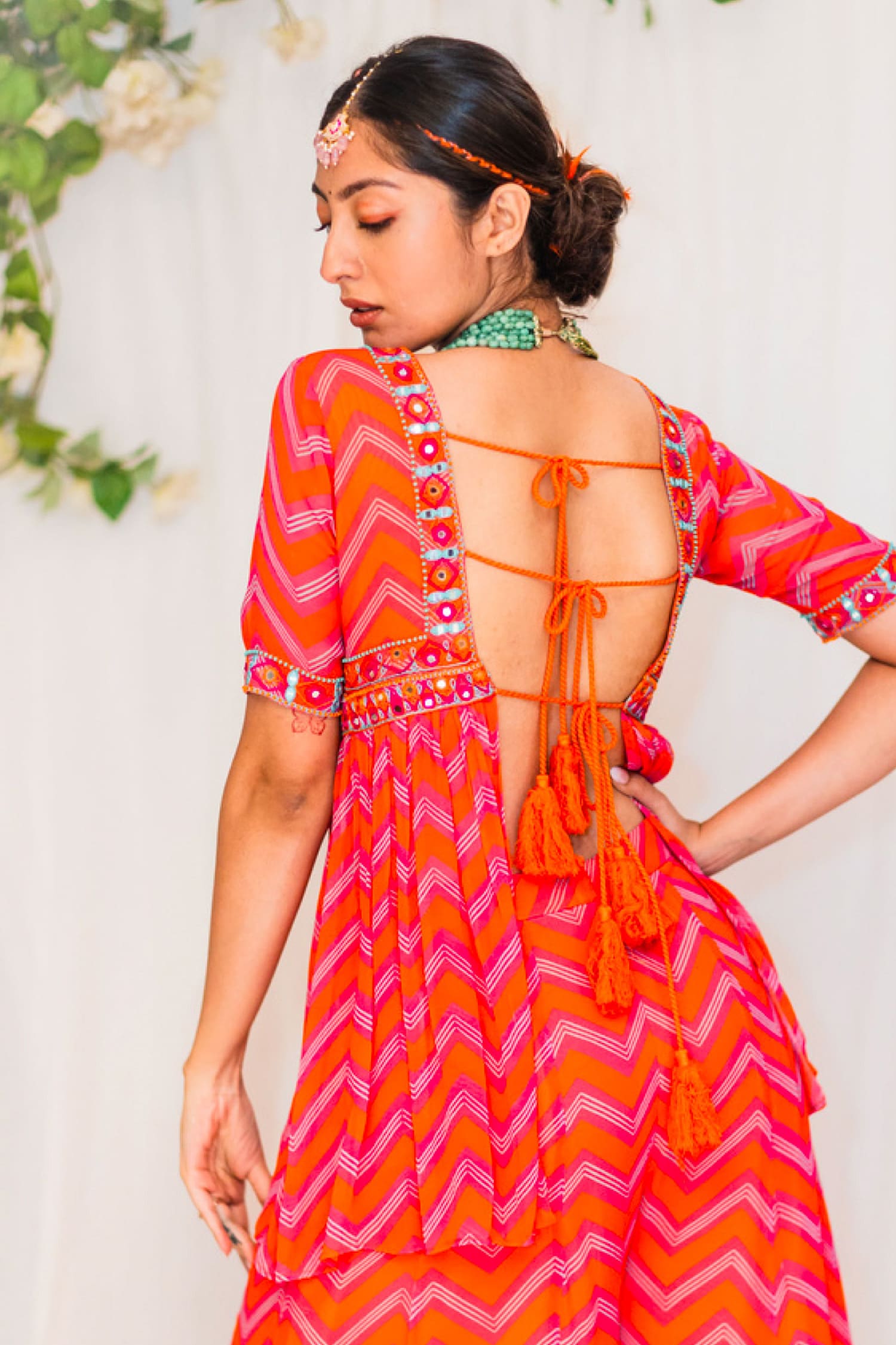 Coral Chevron Georgette Palazzo Set