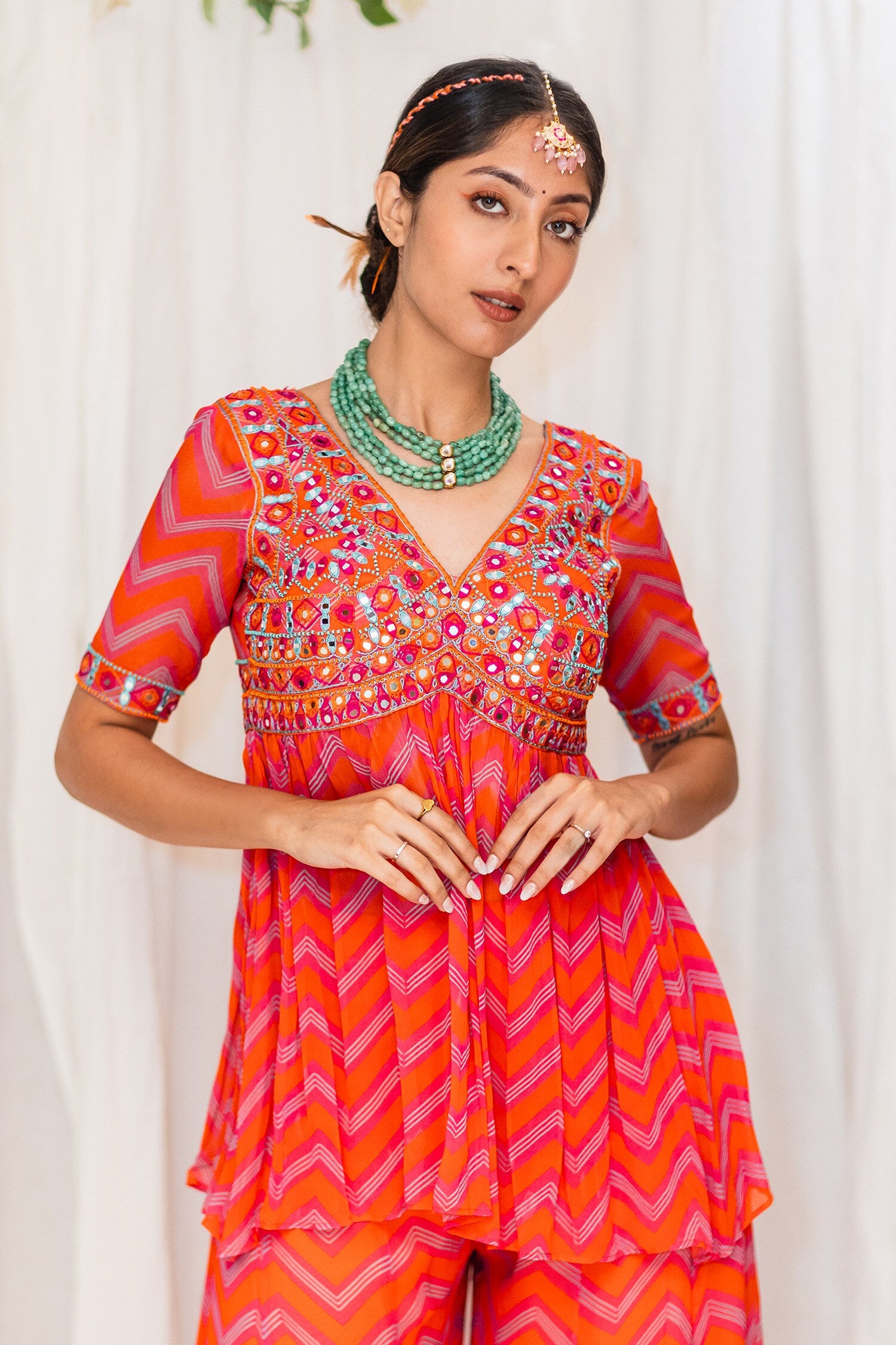 Coral Chevron Georgette Palazzo Set
