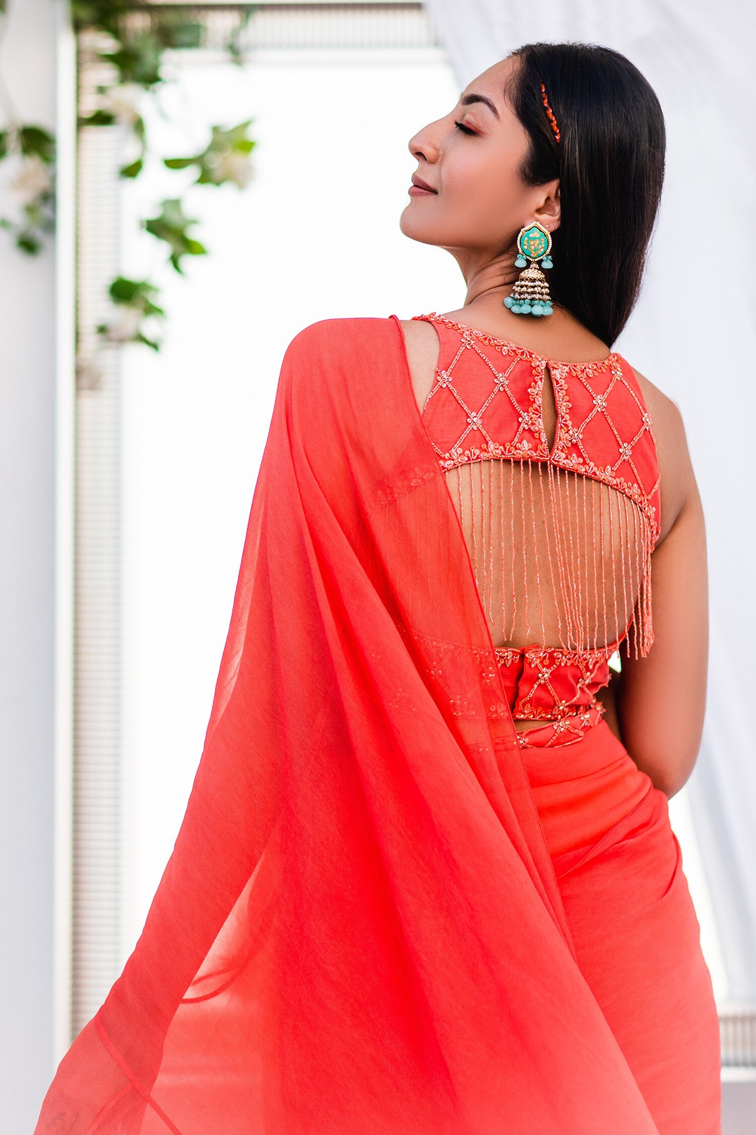 Coral Ruffled Saree