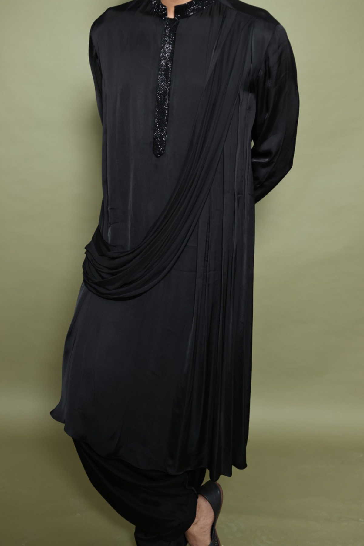 BLACK DRAPED KURTA WITH SALWAR