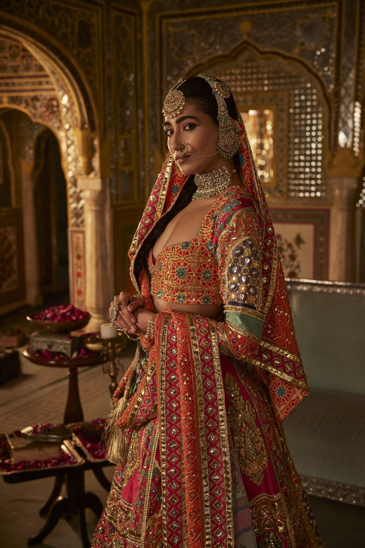 Multicolour Silk Lehenga Set With Animal Motifs
