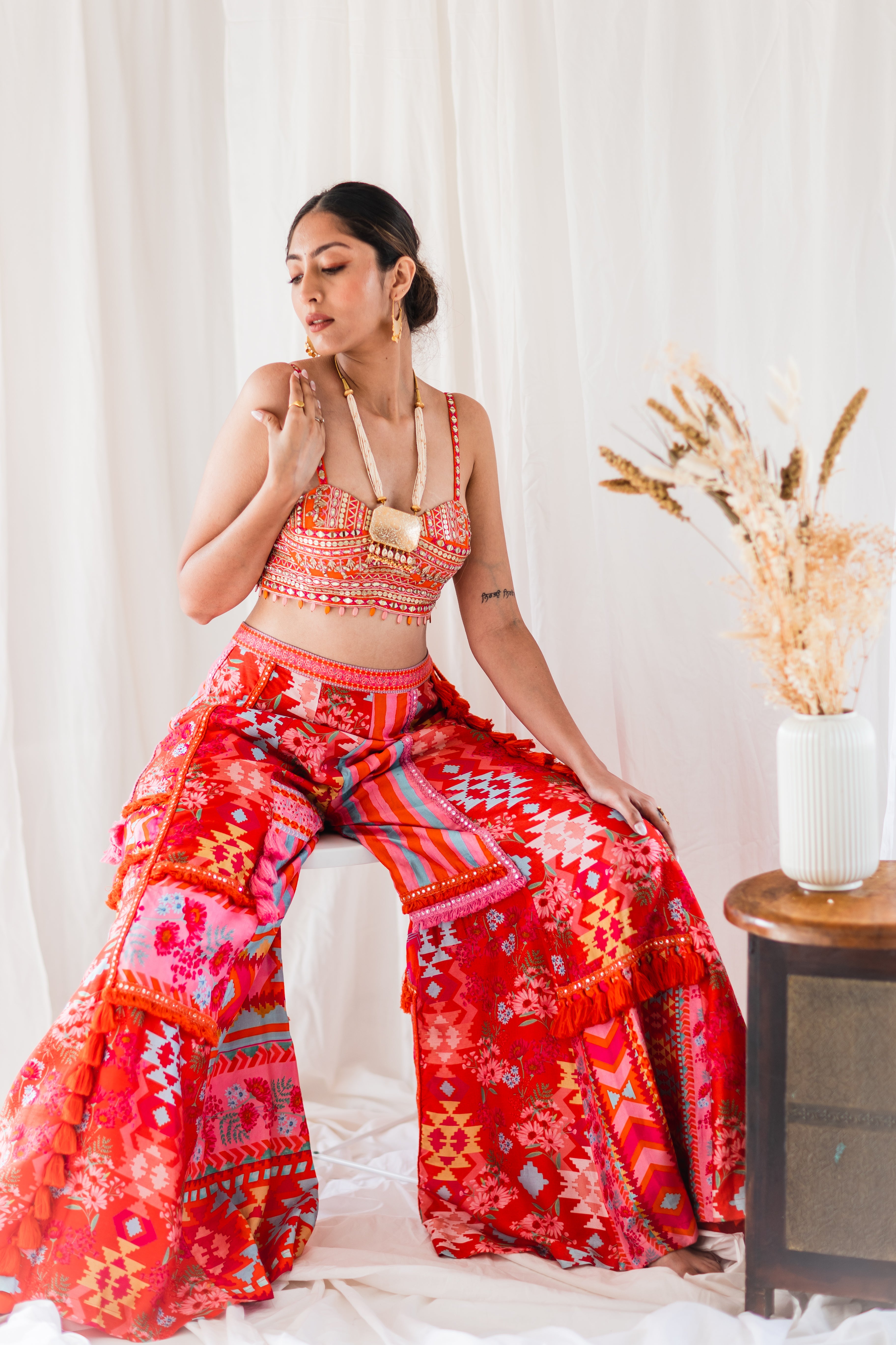 Orange Patchwork Palazzo with tassels