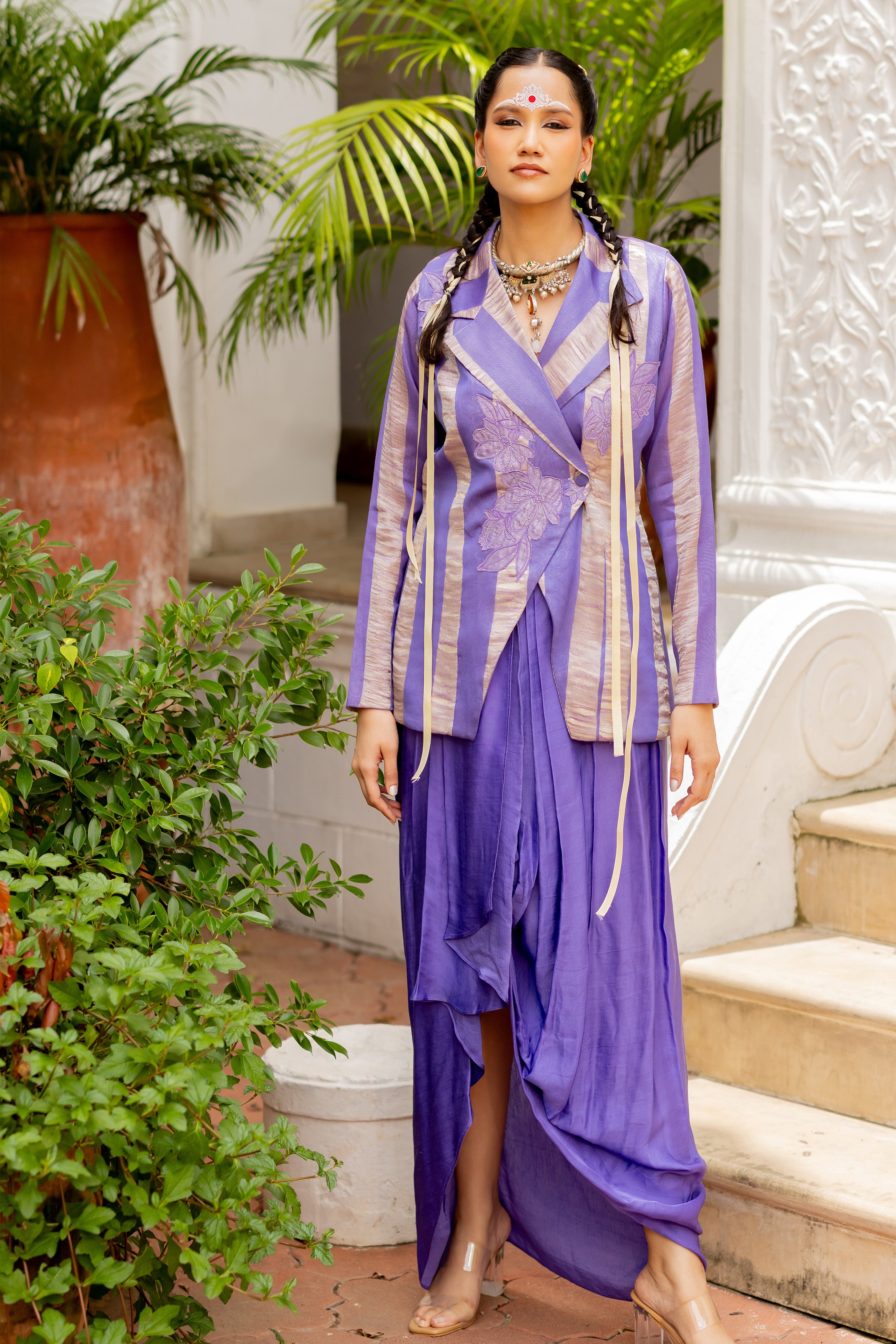 PURPLE JACKET WITH DRAPE SKIRT (Akshara)