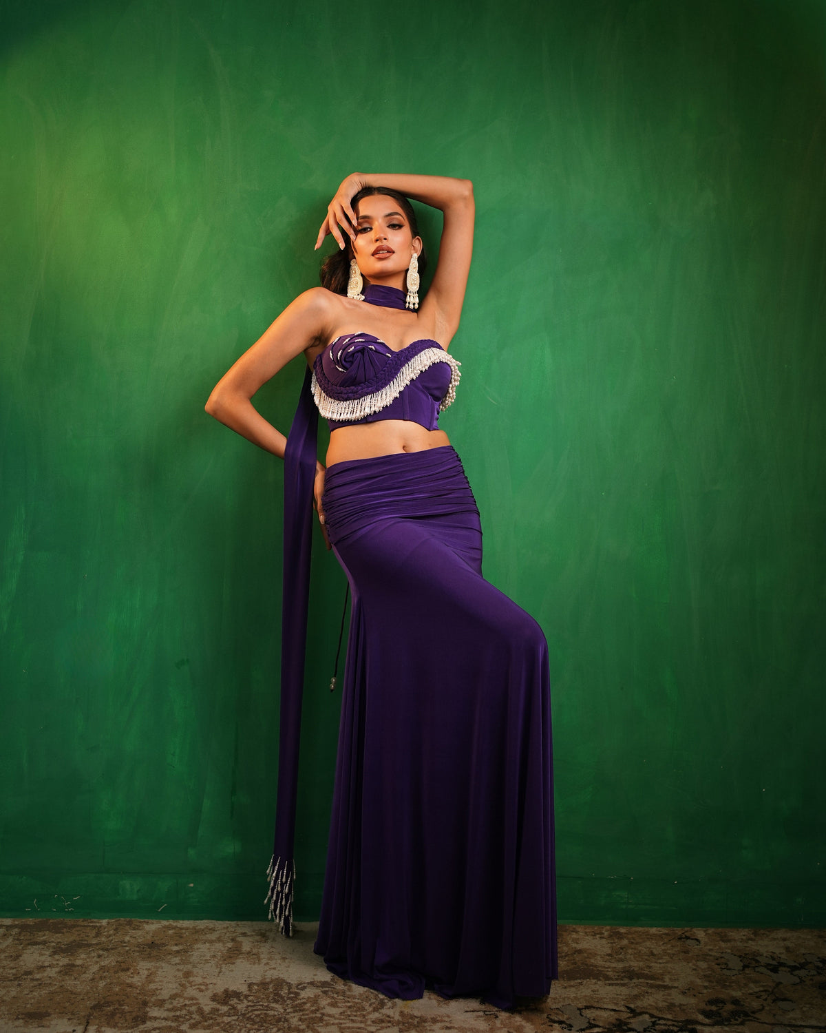 Royal Purple Drape Corset Indo Skirt Set (Set of 3)