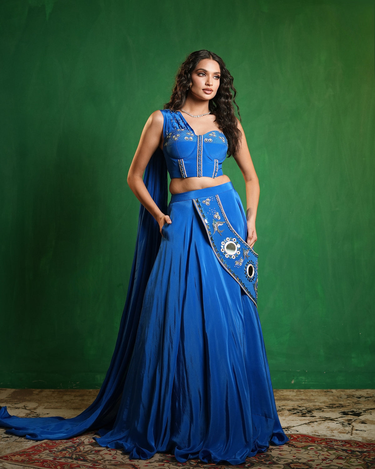 Royal Blue Corset Lehenga Set (Set of 2)
