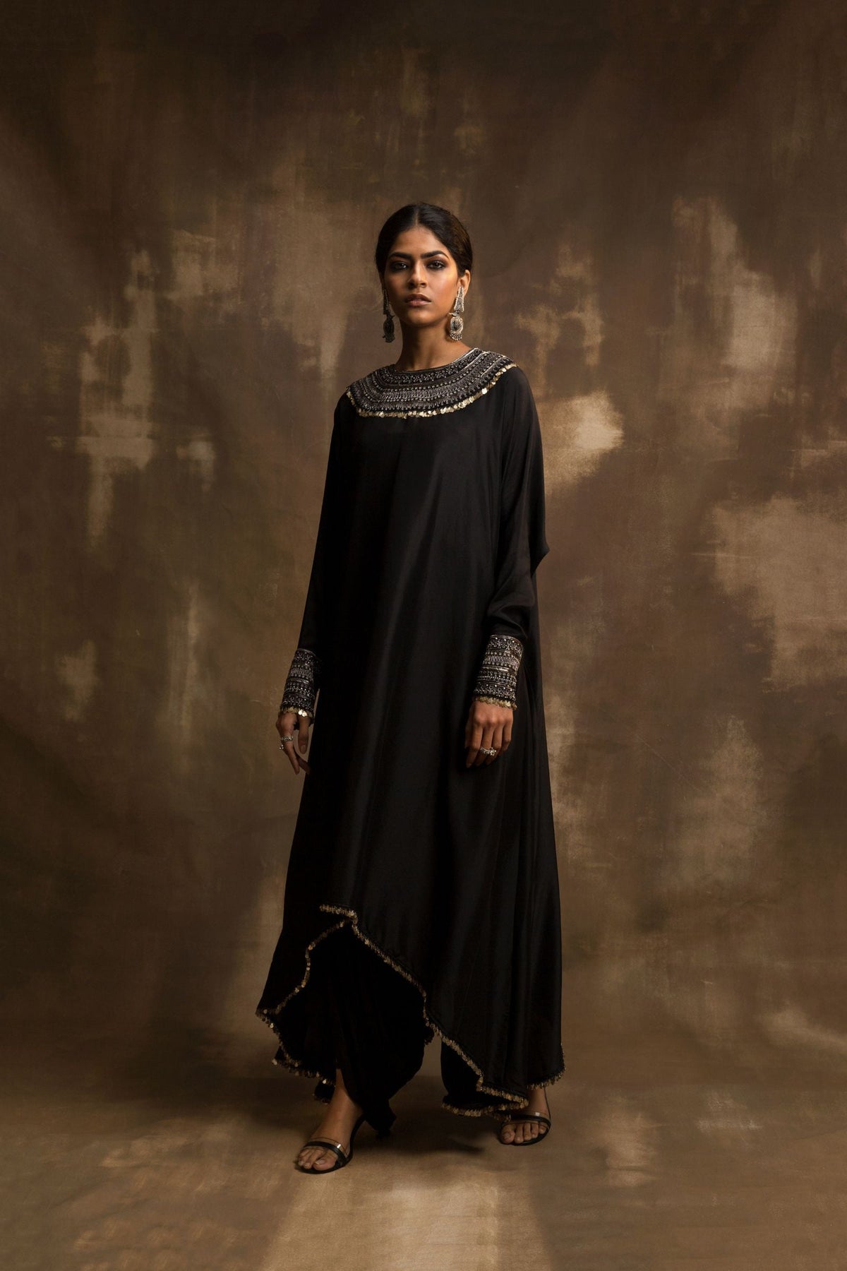 BLACK HIGH LOW ANARKALI WITH DHOTI