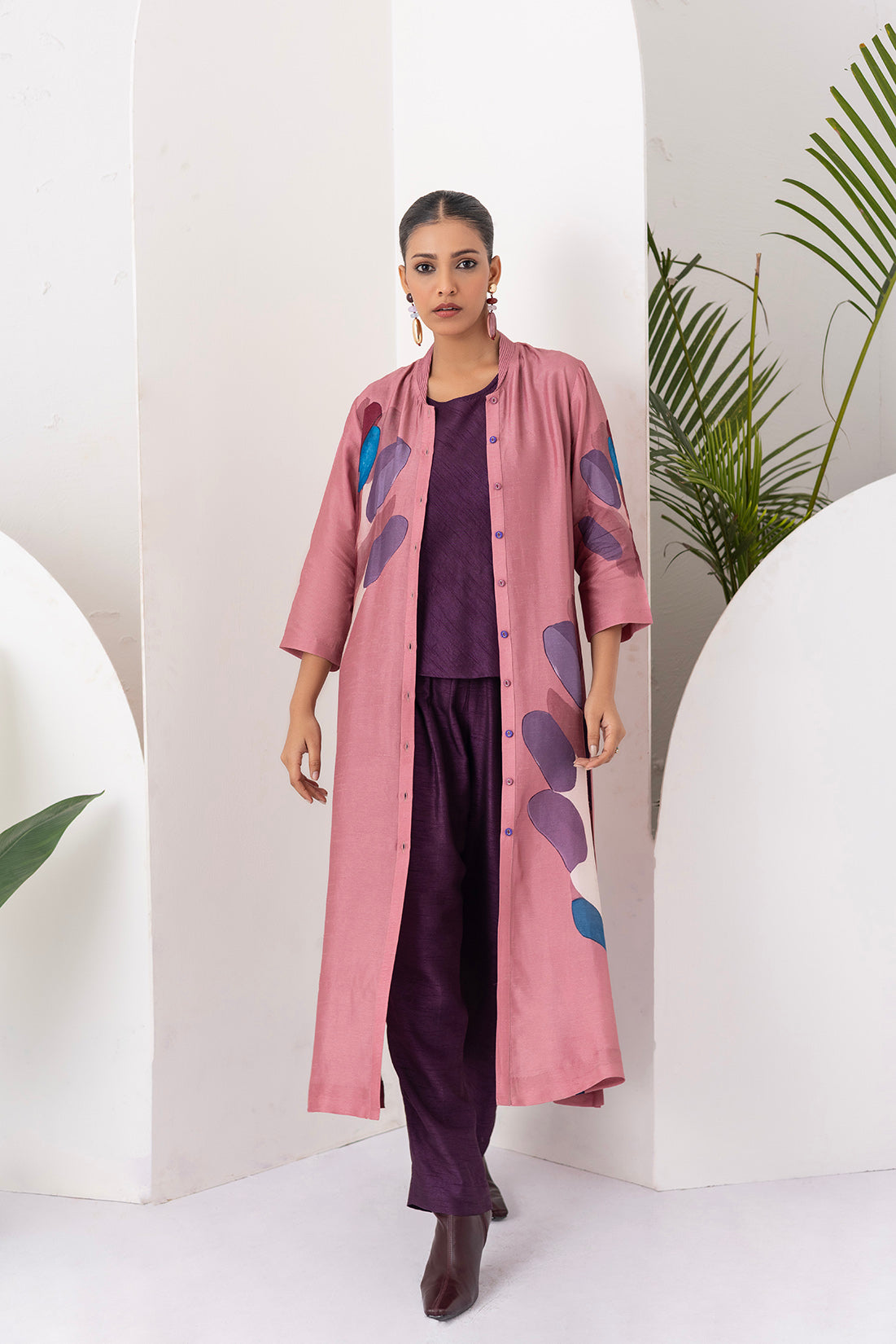 Salmon Pink Viscose Dupion Printed Dress (1 PC)