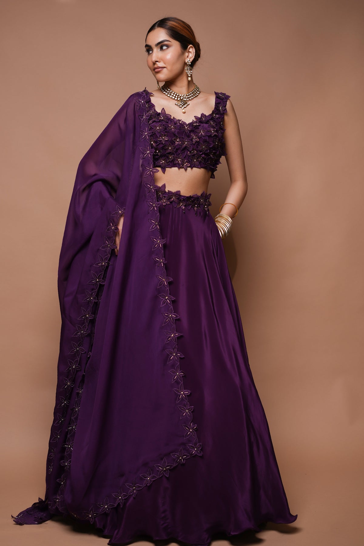WINE 3-D LEHENGA SET (SET OF 3)