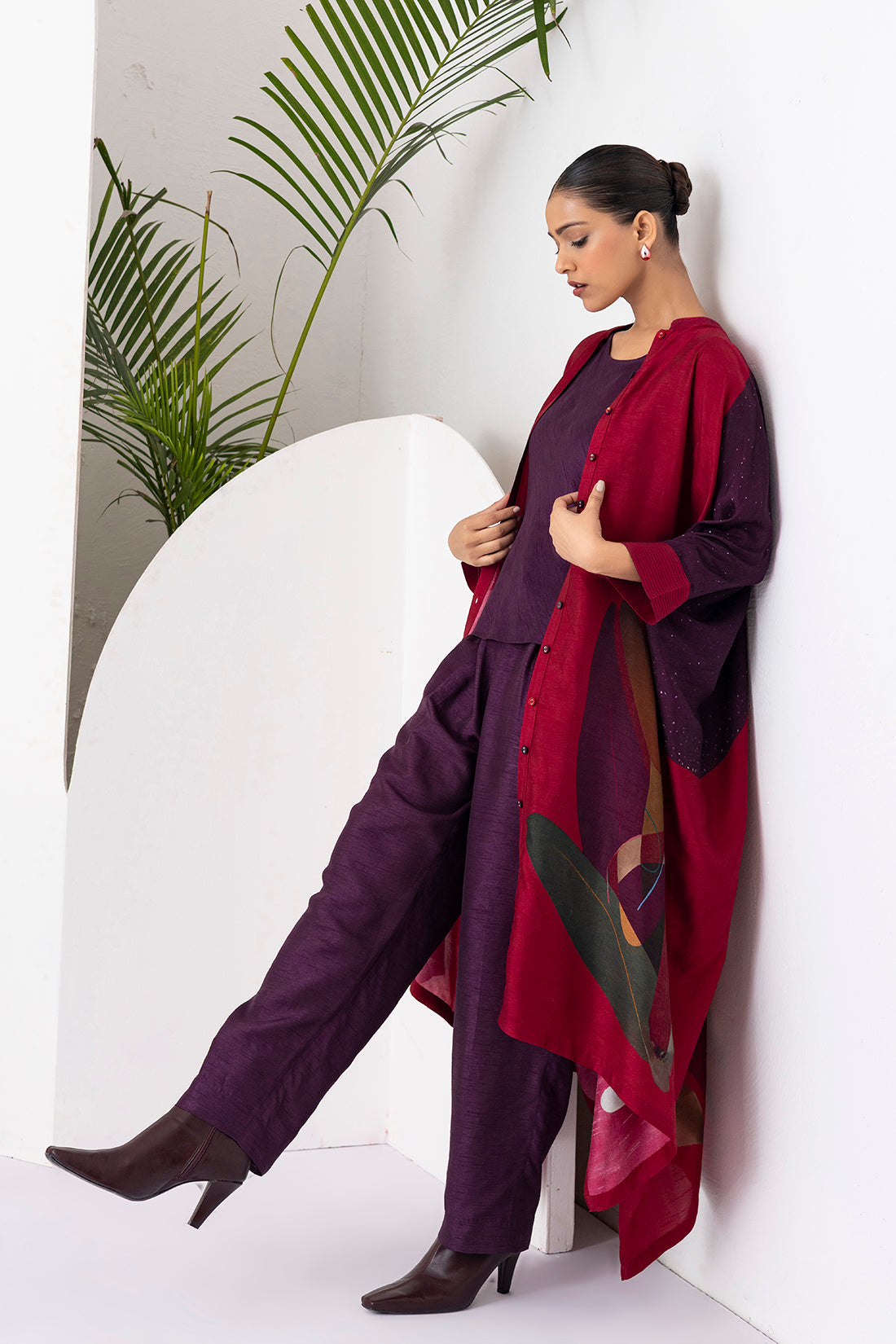 Red Viscose Dupion Printed Kaftaan Style Dress (1 PC)