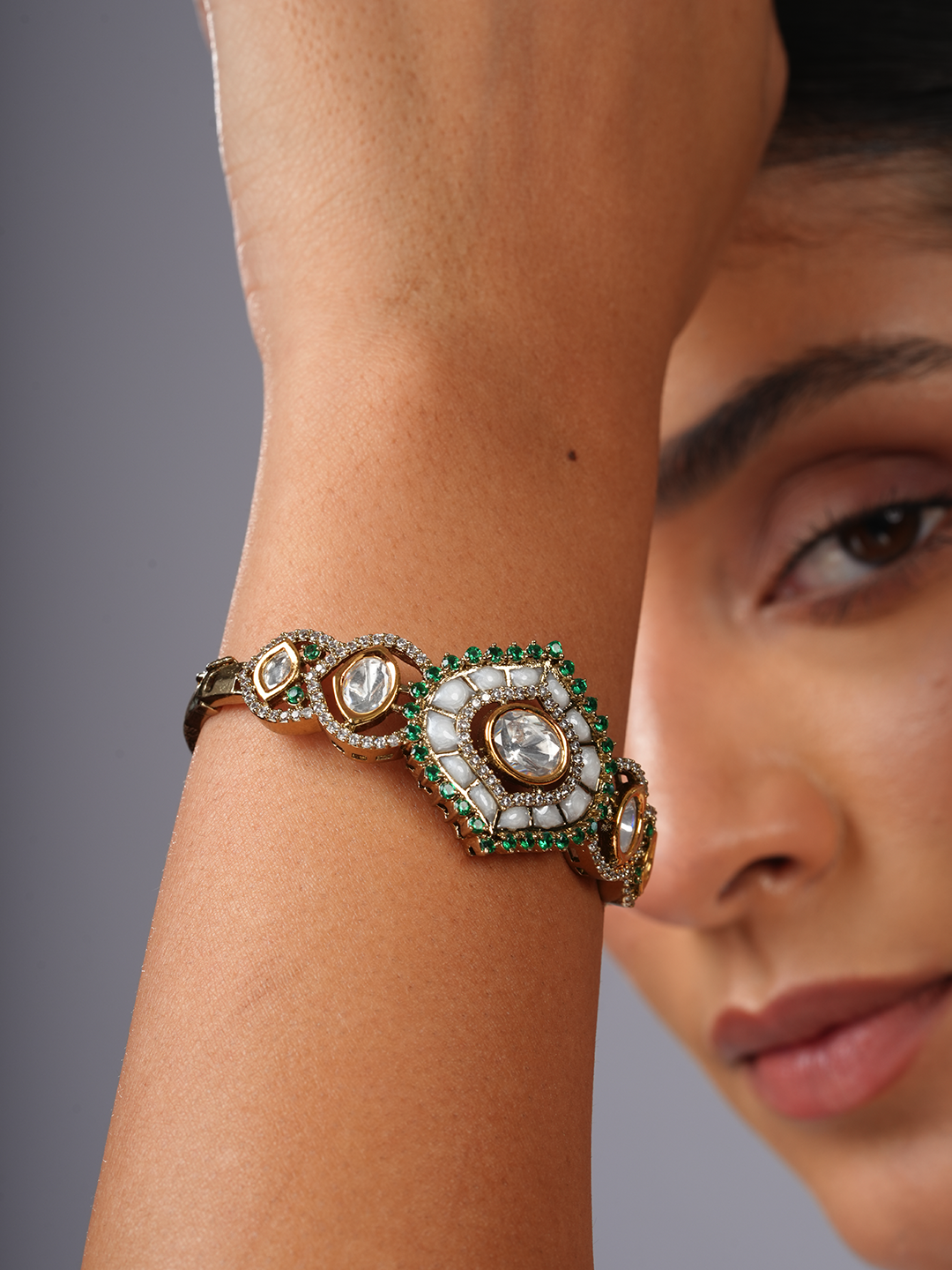 MOP Mehendi Polish Kundan Bracelet