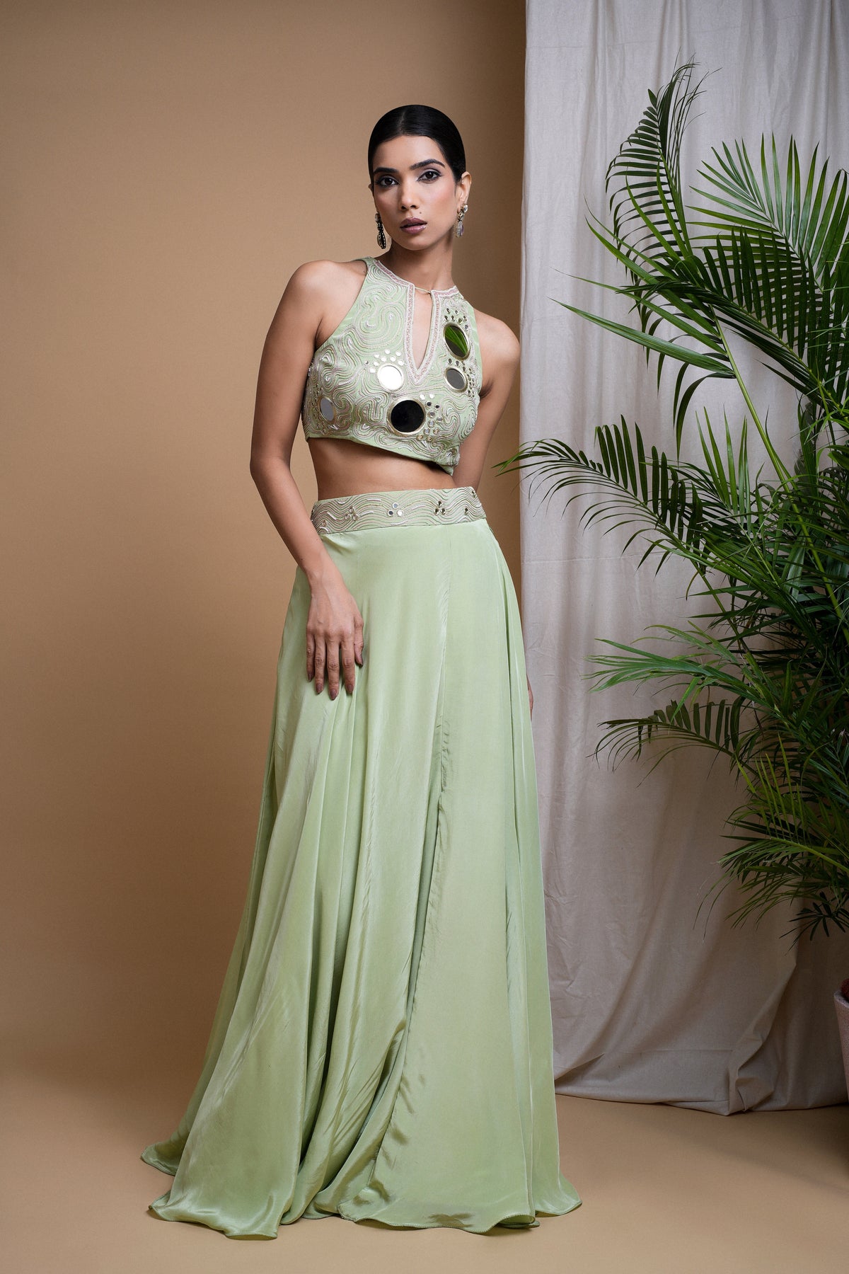 PASTEL PISTACHIO GREEN INDO SKIRT SET (SET OF 2)