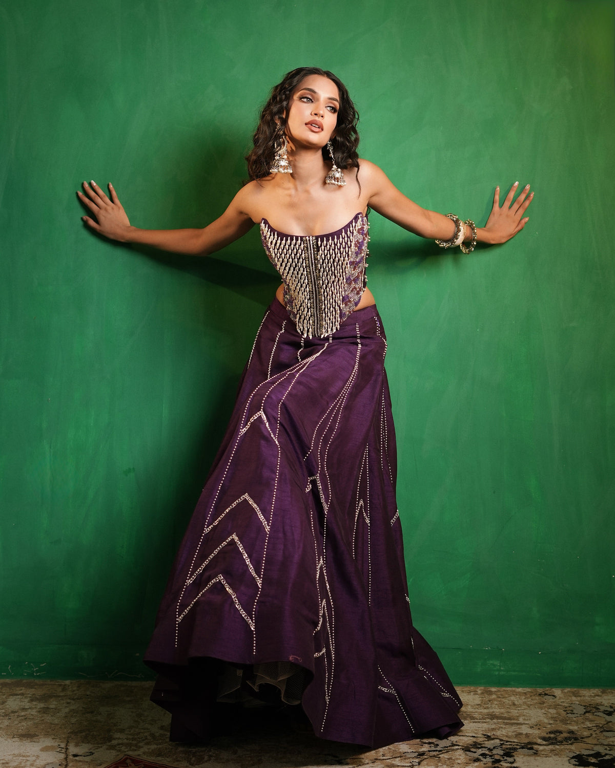 Dark Purple Corset Heavy Lehenga Set (Set of 2)