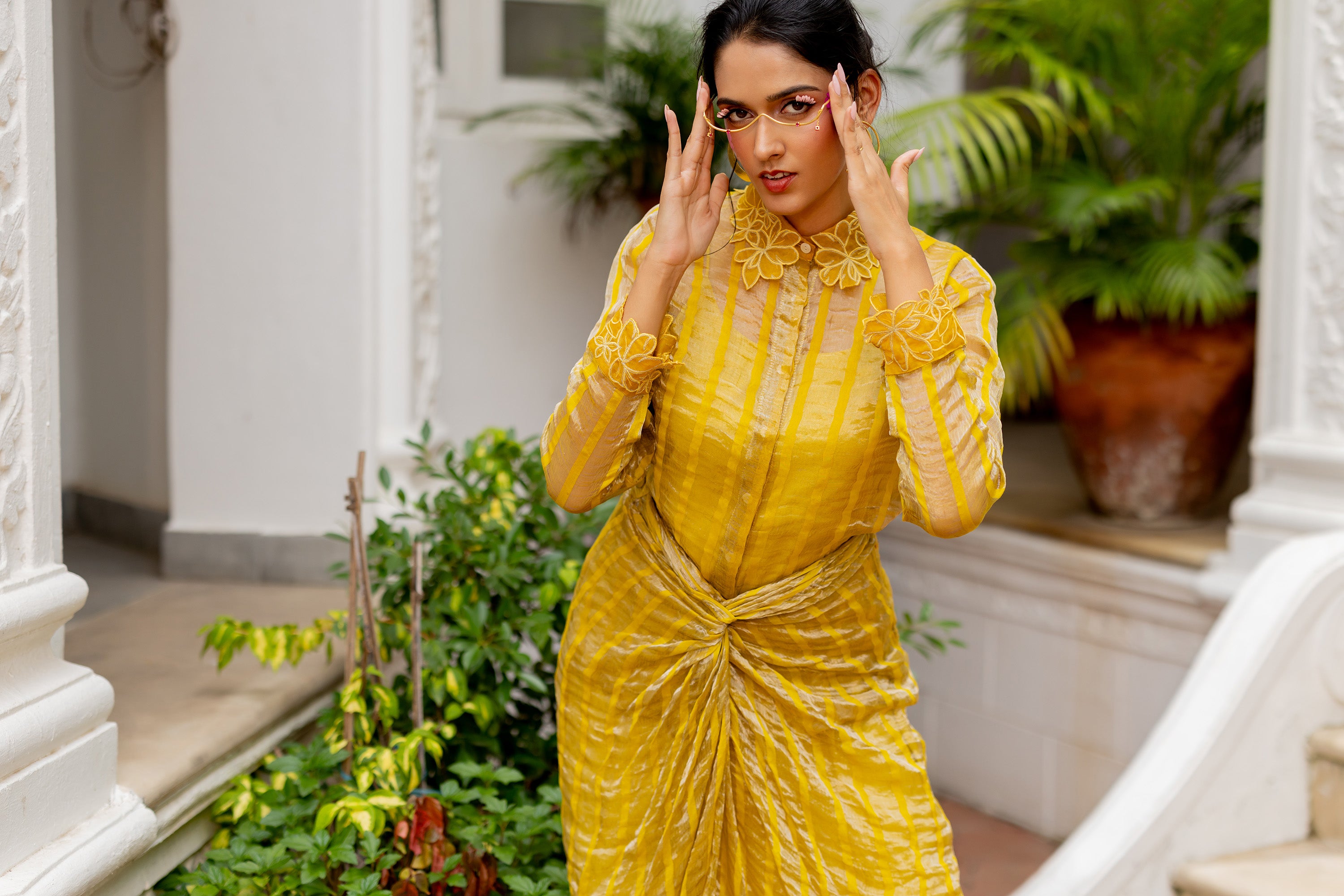 YELLOW SHIRT WITH DRAPE SKIRT (Alicia)
