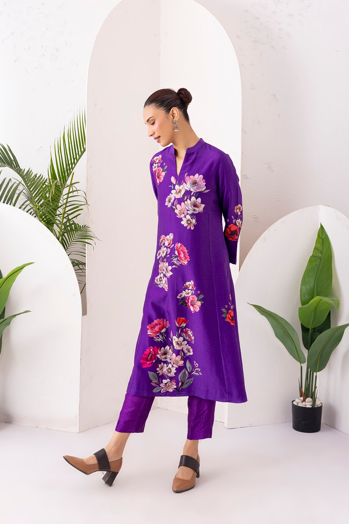 Purple Silk Chanderi Printed Tunic