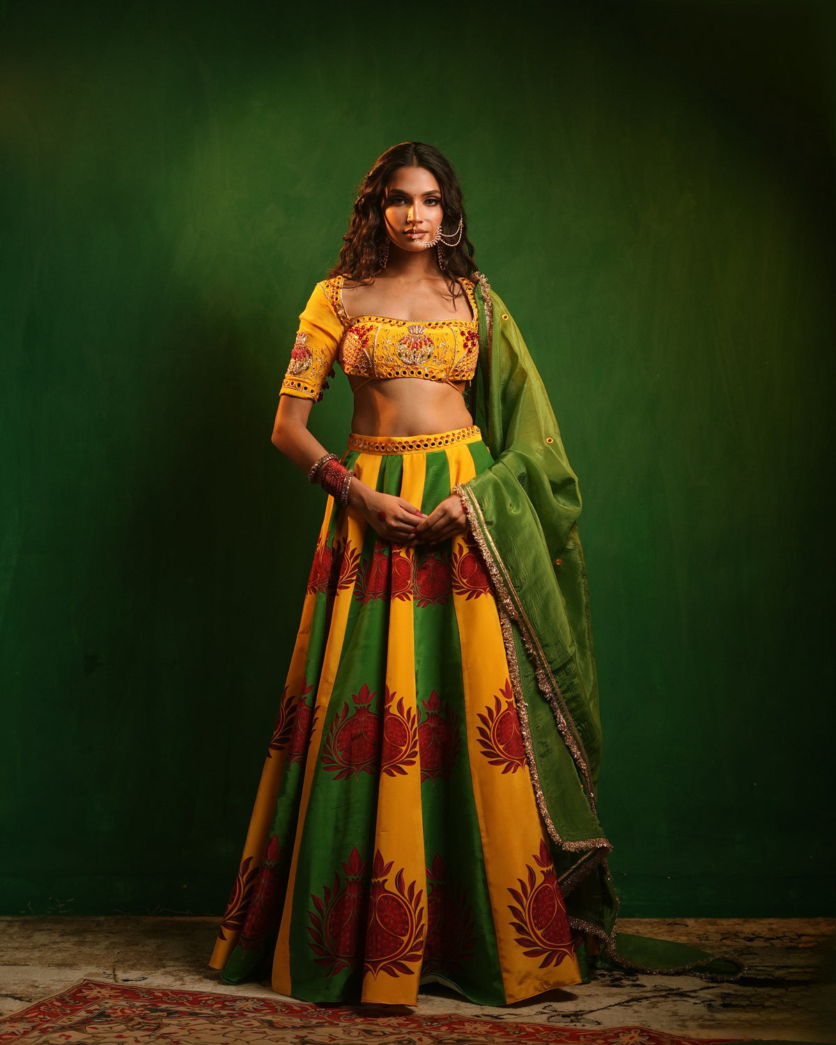 Pomegranate Dual Printed Heavy Lehenga Set (Set of 3)