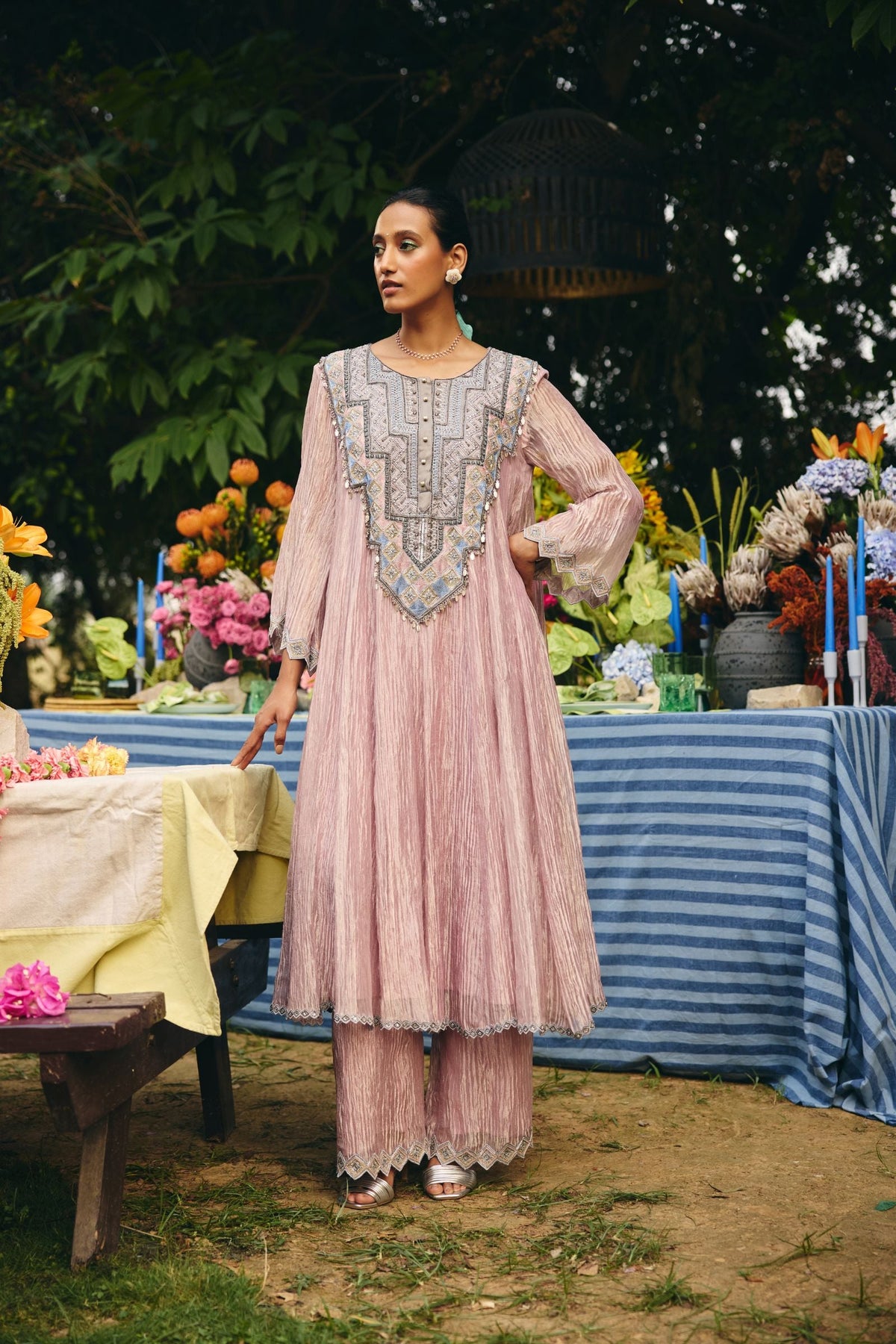 CRUSHED TISSUE ANARKALI PAIRED WITH FLARED PANT