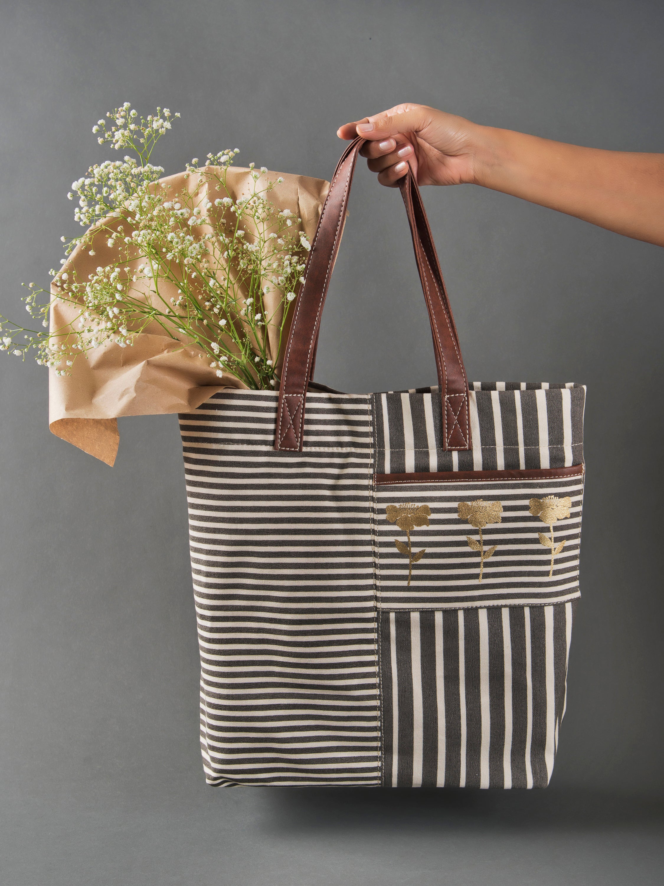 Retro stripe ladies tote bag
