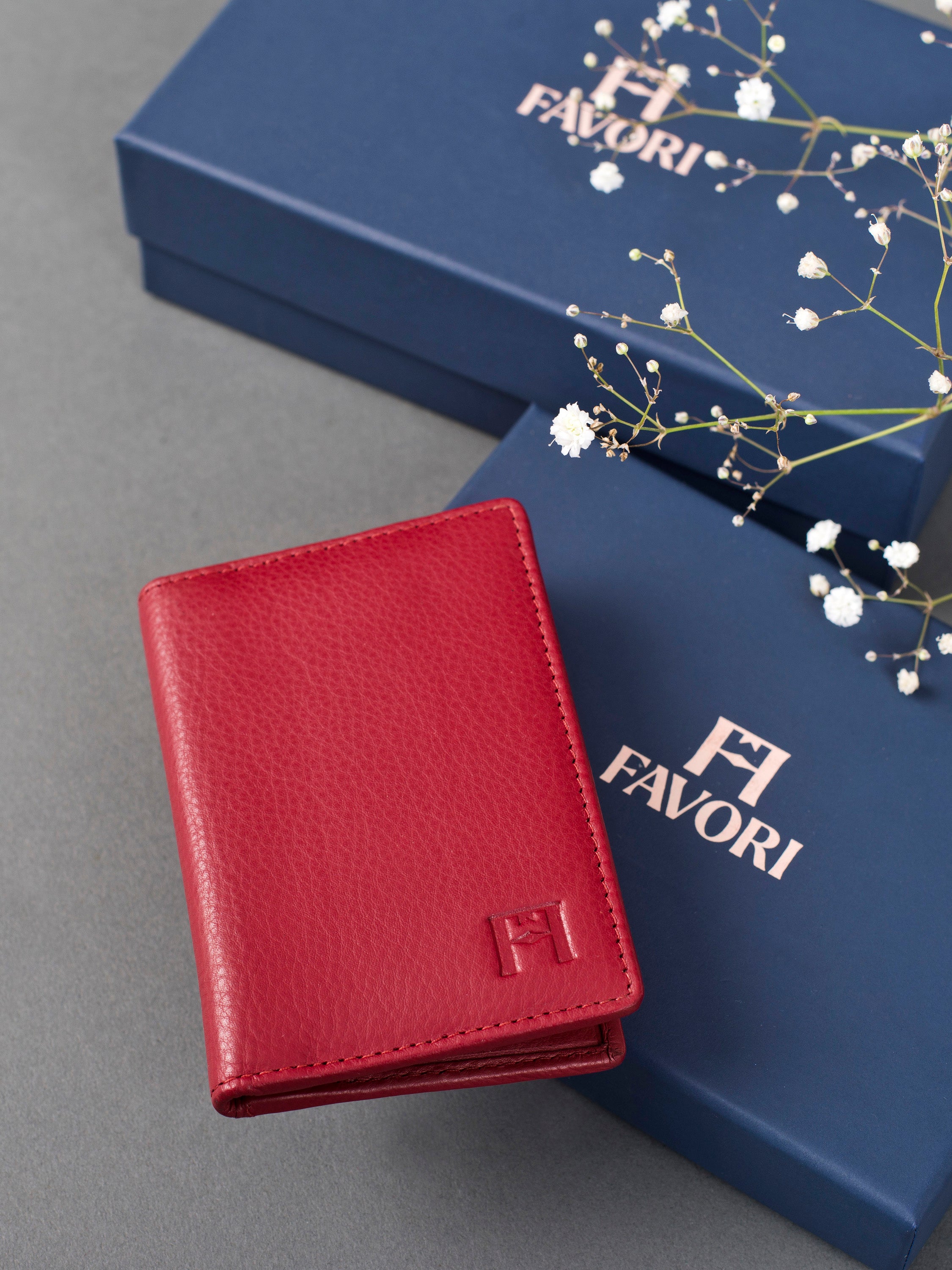 Petite Wallet, Leather with RFID Blocking, col. Red